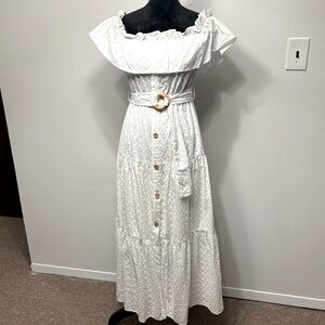 ZARA 💥 NEW W/ TAGS WHITE EYELET MAXI OFF SHOULDER DRESS 👗 🤗🫢